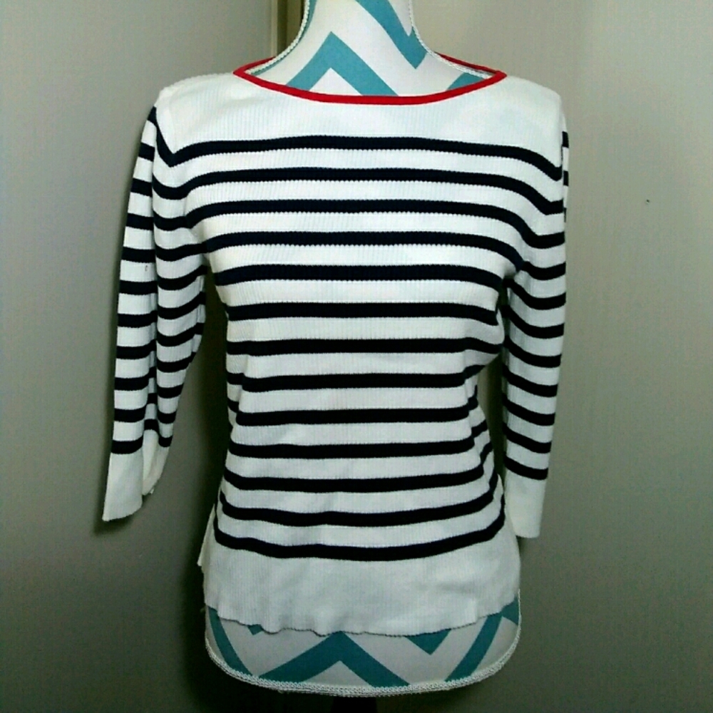Tommy Hilfiger Blue and White Striped Sweater XL